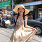 Long Printed Romantic Rose Garden Butterfly Dress Summer French Style Dress R4907