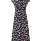 2025 Summer New French Black Floral Ruffled Medium Length Square Neck Dress R0914