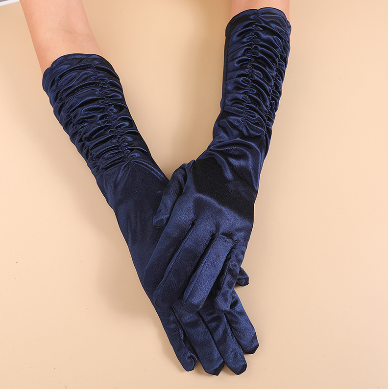 Sunscreen long satin pleated bridal gloves satin fingerless gloves wedding wedding stage     S6263