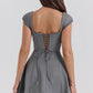 Blue-gray suspender low-cut sexy slim A-line skirt homecoming dress R2508
