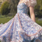 Powder blue puff sleeve waist A-line fantasy princess skirt homecoming dress R3690