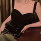 Velvet sling wine red dress retro Hong Kong style French design banquet dress R1436