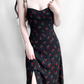2025 Summer New French Retro Black Cherry Floral Slimming Suspender Dress R0979