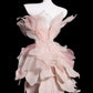 Pink flower design sparkling diamond irregular skirt homecoming dress R2558