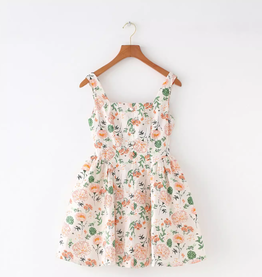 French retro floral big flower slimming waist cinching strapless dress new R2877