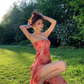 Flowy Printed Pattern Women's Homecoming Dress Orange Corset Short Prom Gown Party Dress RS3044