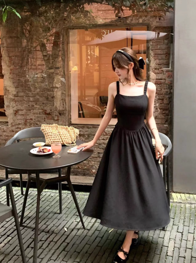 French style black suspender dress for women ballet style birthday dress R3831