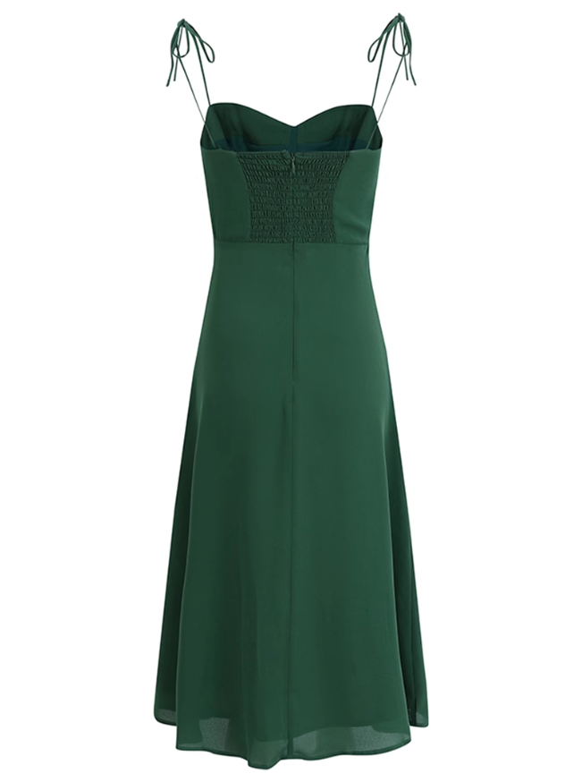 2025 Summer New Retro Temperament Sexy Green Holiday Seaside Suspender Dress R0952