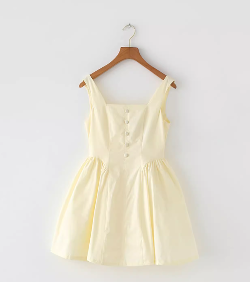 Cream style French floral solid color slimming waistband tank top dress new R2879