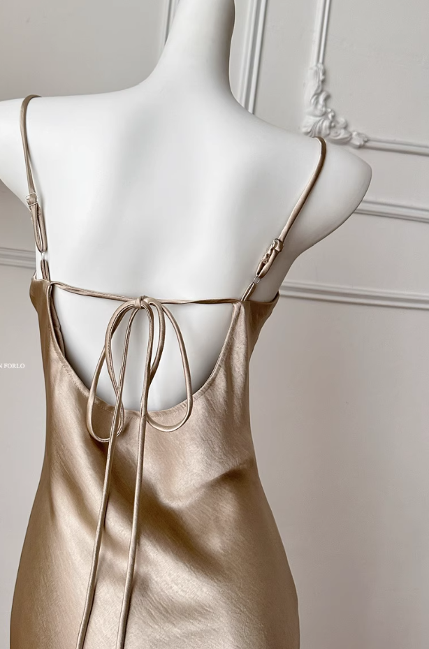 Acetate mermaid satin suspender dress slim fit high-end long dress R2186