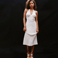 Dress French retro halterneck V-neck sleeveless slim fit polka dot backless white dress R2906