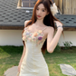 Fairy V-neck suspender dress heavy three-dimensional flower lace embroidery fishtail long skirt R1749