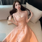 French suspender dress temperament slim pink gentle A-line bridesmaid banquet dress skirt R1527