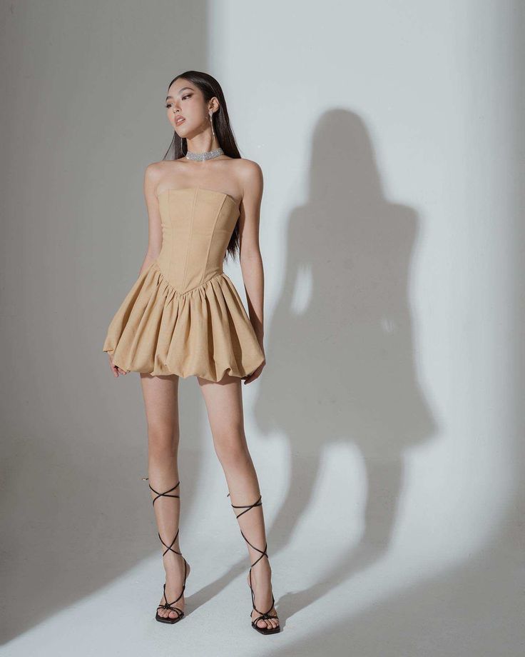 Khaki tube top A-line slim sexy lower body puffy skirt homecoming dress R2422