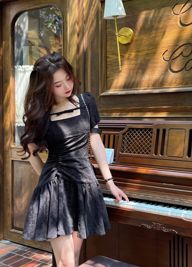 French slim black dress petite high-end waist short skirt for women summer R3826