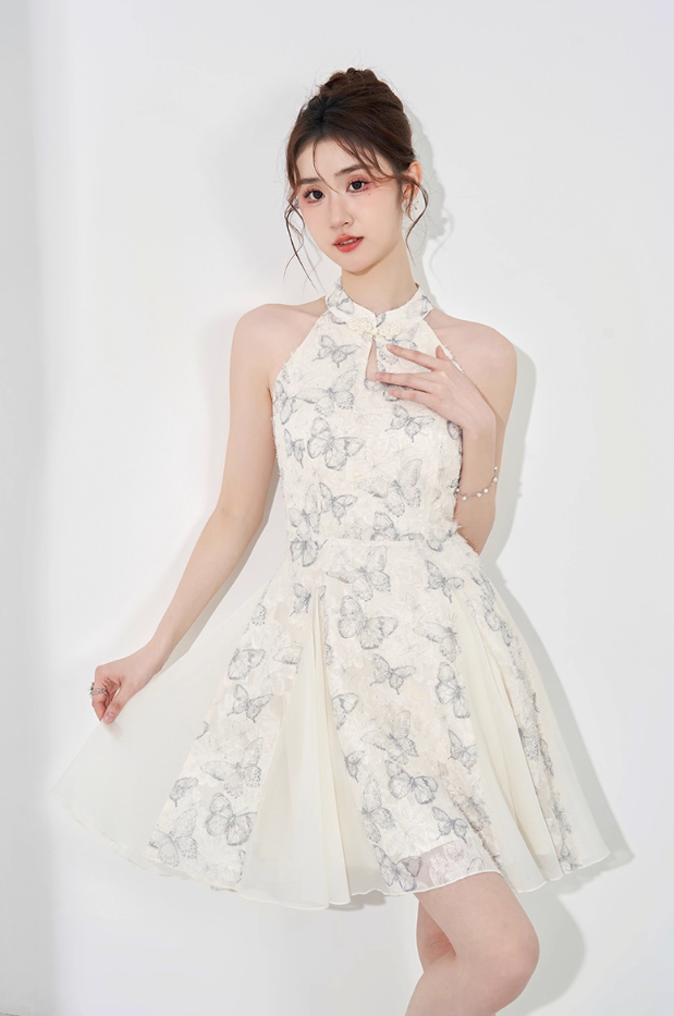 Niche design dress new style for women in summer with slim waist and short halter neck A-line skirt R4417