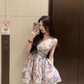 Sleeveless V-neck Colorful Flower Waist Dress French Design Exquisite Skirt Homecoming Dress R2988