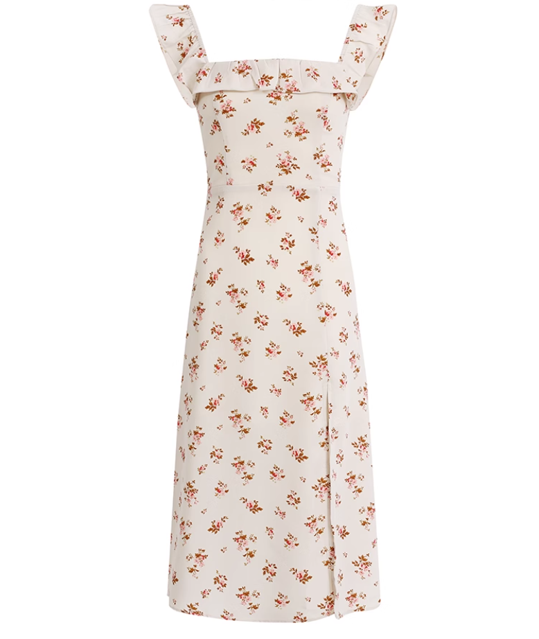 French holiday style small flying sleeves 2025 new dress with floral print R2603