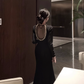 Hepburn style French black annual meeting dress high-end niche heavy backless dress R1815