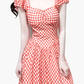 2025 Summer New Red Plaid Square Neck French Short Sleeve High Waist Long Dress R0943