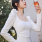 Square collar temperament waist long sleeve dress 2025a gentle long dress R1456