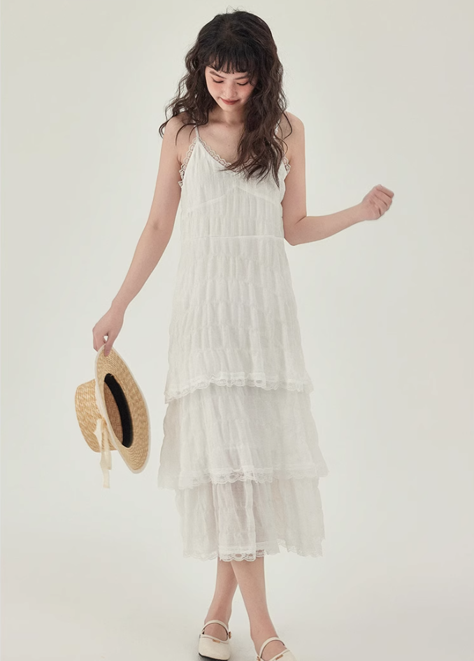 French suspender skirt 2025 new first love dress white niche cake skirt R2356