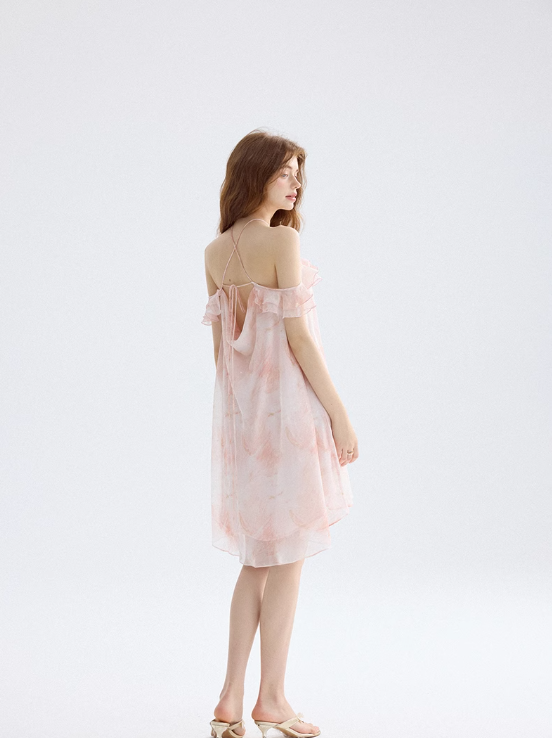 Morning Dew Garden Halter Neck Dress Ruffled Suspender Skirt Holiday Outfit Short Skirt Women Summer R3423