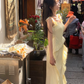 Beautiful yellow dress new model irregular ruffle unique beautiful temperament long skirt R4214