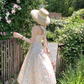 V-neck floral halter neck sleeveless suspender dress summer French pastoral style holiday dress R4664
