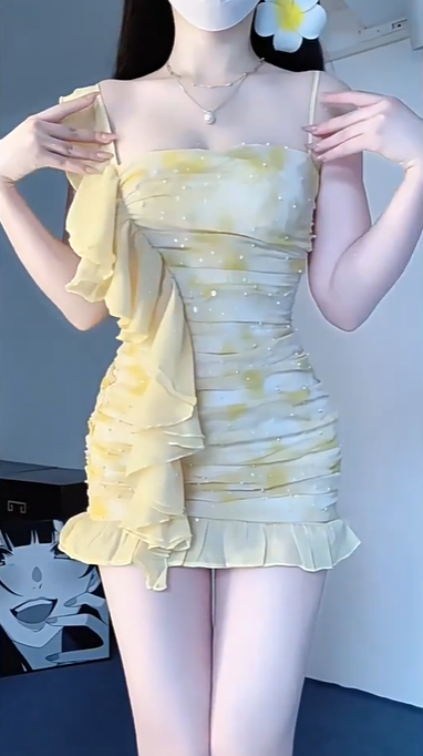 Slightly plump high-end bow tube top dress for women with waist-hugging dress R3137