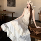 Fairy temperament wear a complete set of lace suspenders knitted vest skirt layered wear R1734