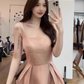 Gentle and elegant pink square neck suspender dress with waist A-line short skirt R0487