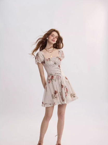 Rose Garden French Floral Short Dress R2709