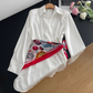 Rose feel textured acetate shirt dress short skirt niche v-neck white dress R2095