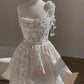 White suspender hollow three-dimensional flower slim A-line princess dress homecoming dress R2560