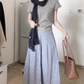 Relaxed wear suit casual gray short-sleeved T-shirt A-line skirt 2025 R0829