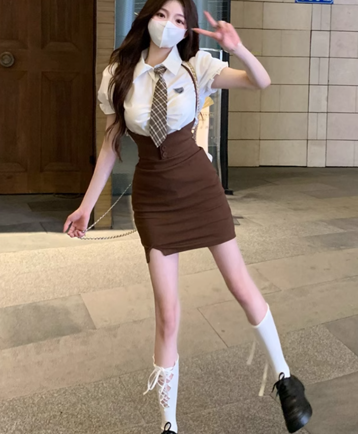 American college style retro hip skirt suit 2025 large size pure white shirt suit R1408