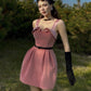 Pink suspender waist retro flower bud skirt short skirt homecoming dress R3654