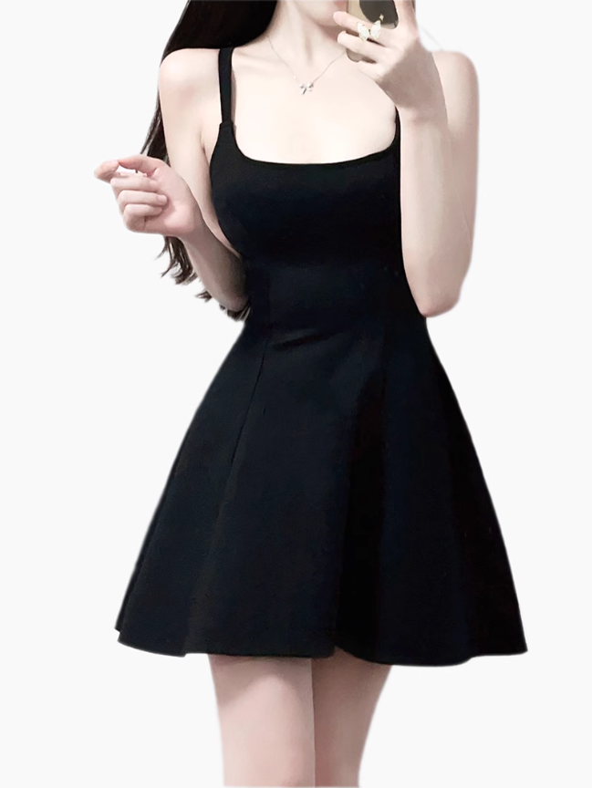 2025 summer new black high-end Hepburn style waist temperament suspender dress R0904