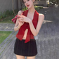Pure desire style halter neck backless top 2025 plus size hot girl skirt suit R1301