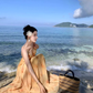 Vacation wear backless long dress beach dress island style suspender dress beach dress R1604