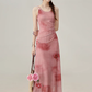 French tea break red print suspender dress summer seaside holiday dress R1906