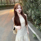 Atmosphere wear white lace sleeveless vest dress beautiful temperament waist A-line long skirt R0421