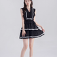 Black V-neck dress women's summer high waist princess skirt new design niche A-line short skirt R4465