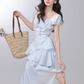 2025 French style blue dress holiday style cake long dress R1940