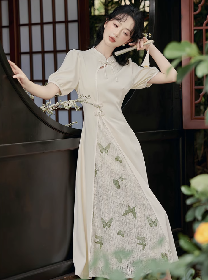 Summer new Chinese retro temperament waist dress improved cheongsam dress R2375