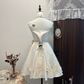 White crystal suspenders waist slimming big skirt short skirt homecoming dress R4165