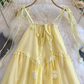 Gentle forest style fairy yellow suspender dress for women new style temperament loose slim long skirt R0332
