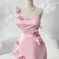 Pink suspenders three-dimensional flower design waist slimming short skirt homecoming dress R3372