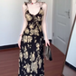 Retro floral suspender dress gentle temperament waist slim hip skirt R0649